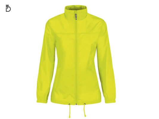 Corta-vento feminino fluorescente impermeável, ideal para visibilidade e proteção em peregrinações e atividades ao ar livre