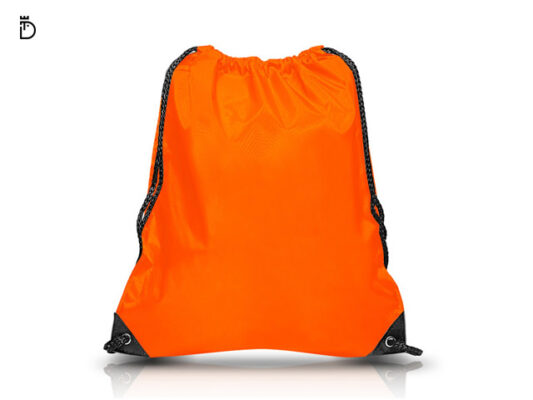 Saco mochila em P-210D laranja fluorescente, leve e resistente, ideal para kit peregrino com alta visibilidade e transporte prático
